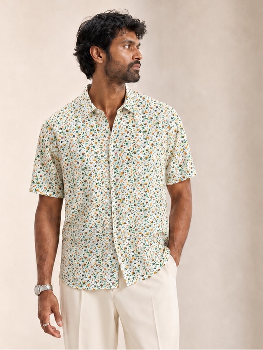 Selected Homme Regasmus Floral ECOVERO Short Sleeve Shirt Sz L 16.5